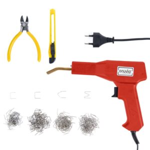 Set Pistol 50W si Capse pentru Lipit Plastic Onuvio™, Trusa pentru sudat plastic, kit pentru repararea fisurilor din plastic, 200 capse incluse, fara cutie transport - Rosu Mat