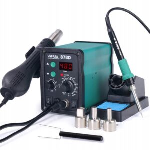 Statie De Lipit Hotair + Cu Pistol, Yihua 878D, 700 W, 100-450 °C, Esd Safe, 2 In 1, Set Cu Accesorii, Negru, Reglare A Temperaturii