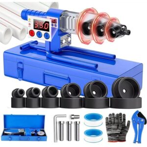 Trusa lipit tevi PPR, Folixs®, Afisaj digital, regulator temperatura 0-350°C, 6 Bacuri, foarfeca taiat tevi, Pentru PE/PPR/PB/PVDF/HDPE/PVC, 1000W, 220V, Albastru